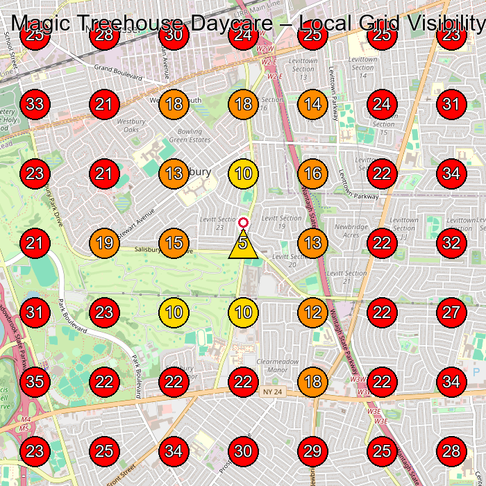 Magic Treehouse Daycare GeoGrid visibility map for Day Care Center in Westbury